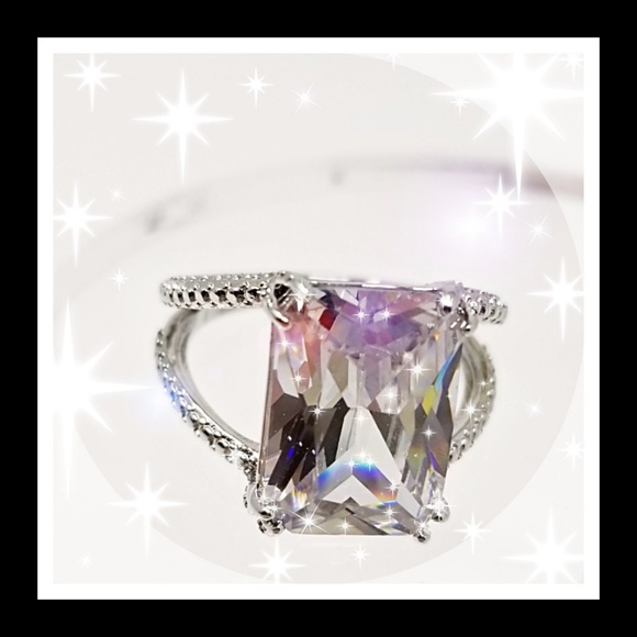 💍'12CT' EMERALD RADIANT CUT DIAMOND RING💎6,7.5,8 - Picture 2 of 5